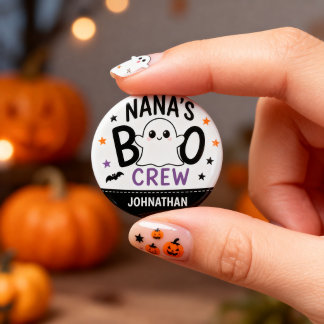 Nana's Boo Crew 1 Grandchild Name Halloween Ghost Inch Round Button