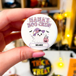 Nana's Boo Crew 1 Grandchild Name Halloween Ghost Inch Round Button
