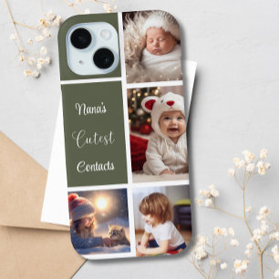 Nana's Cutest Contacts 4 Photo Collage Green iPhone 15 Case
