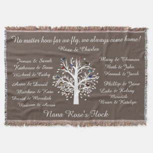 Nana's Flock, keepsake family tree, Personalized Throw Blanket
