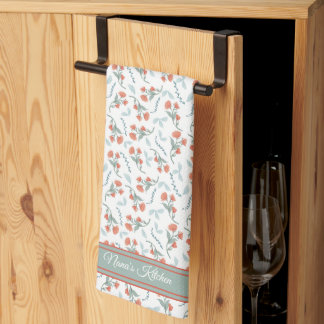 Nana's Kitchen Coral and Green Floral Watercolor  Towel