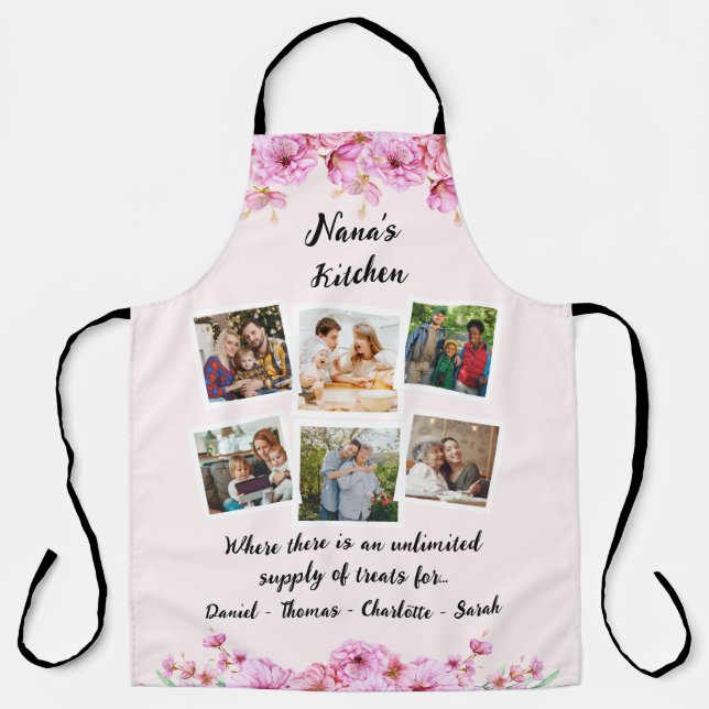 Nana's Kitchen Flower With Custom 6 Photos & Names Apron (Front)