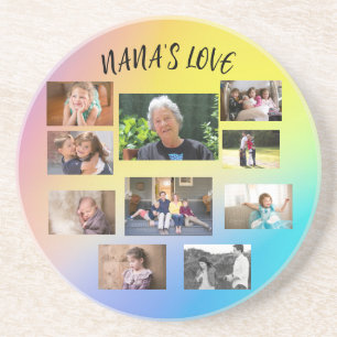 Nana's Love 10 Photo Modern Pink Blue Yellow  Coaster