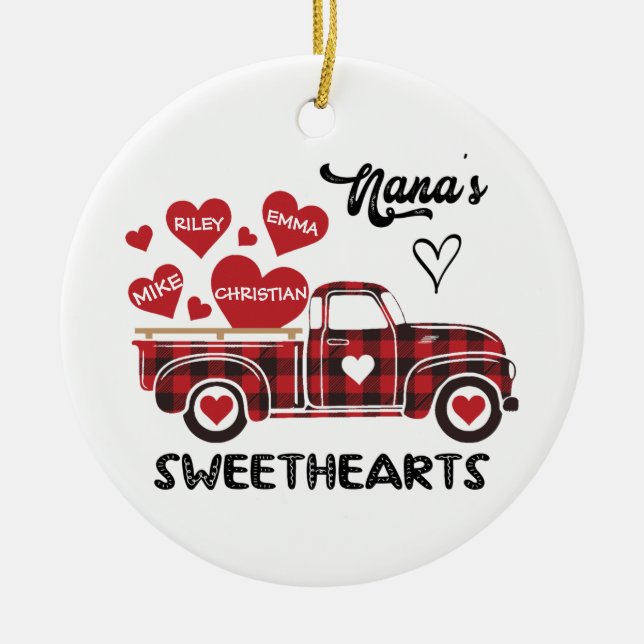 Nana's Sweethearts Truck Personalized Grandma Ceramic Ornament (Front)