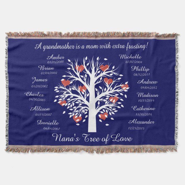 Nana's Tree of Love! Personalized Keepsake Throw Blanket (Front)