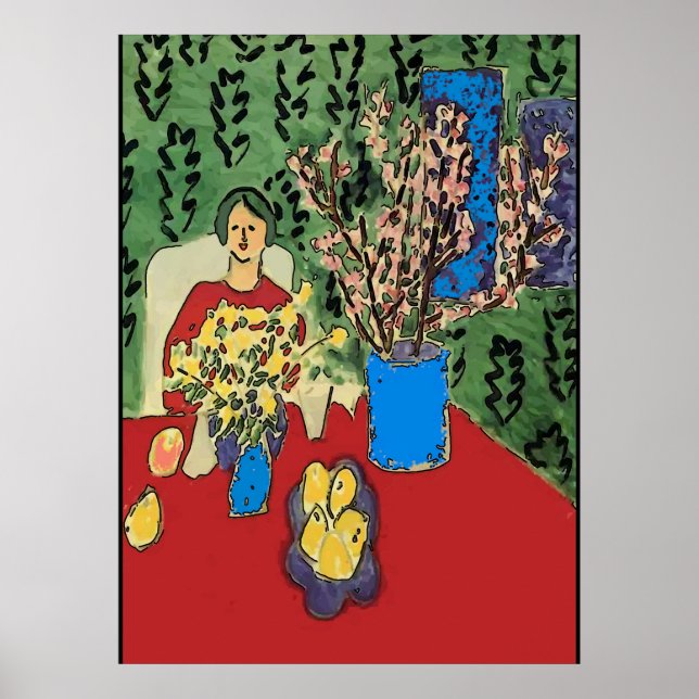 Nancy at Table with Flowersl, Matisse Style Poster (Front)