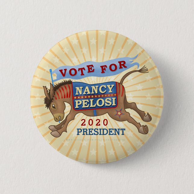 Nancy Pelosi for President 2020 Democrat Donkey 2 Inch Round Button (Front)
