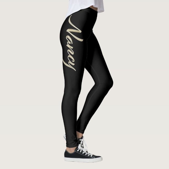 Nancy white gold Handwriting trousers Leggings (Right)