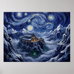 Nanda Parbat Starry Night Comic Book Landscape Poster