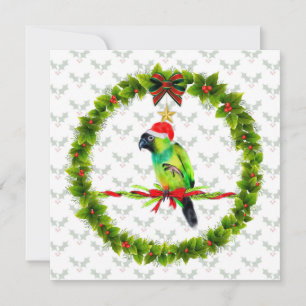 Nanday Conure Santa with Holly Leaves and Wreath Holiday Card