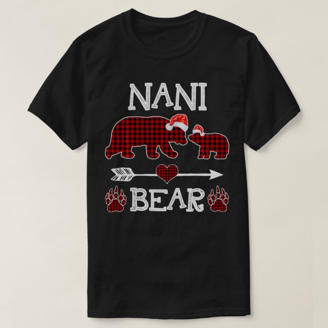 Nani Bear Christmas Pajama Red Plaid Buffalo Famil T-Shirt (Design Front)