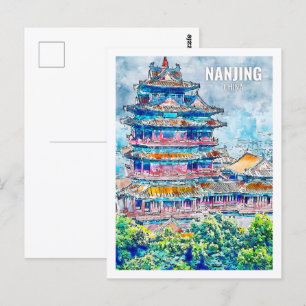 Nanjing China Famous Travel Place Watercolor Postcard