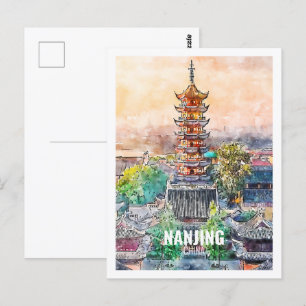Nanjing China Famous Travel Watercolor Sketch Postcard