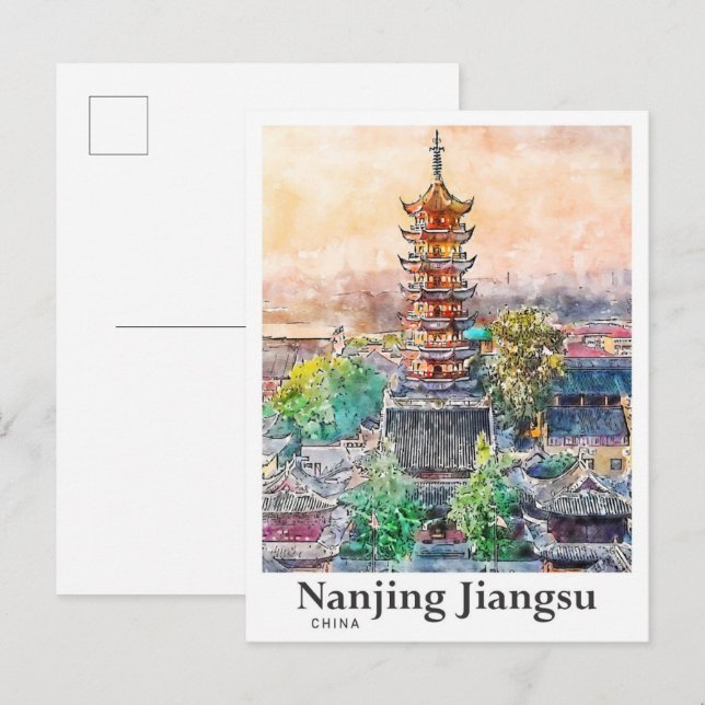 Nanjing Jiangsu China Watercolor Sketch Hand Drawn Postcard (Front/Back)