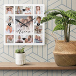 Nanna Script Family Memory Photo Grid Collage Square Wall Clock<br><div class="desc">A beautiful personalized gift for your Nanna that she'll cherish for years to come. Features a modern thirteen photo grid collage layout to display 13 of your own special family photo memories. "Nanna" designed in a beautiful handwritten black script style. Each photo is framed with a simple gold-coloured frame. Simple...</div>