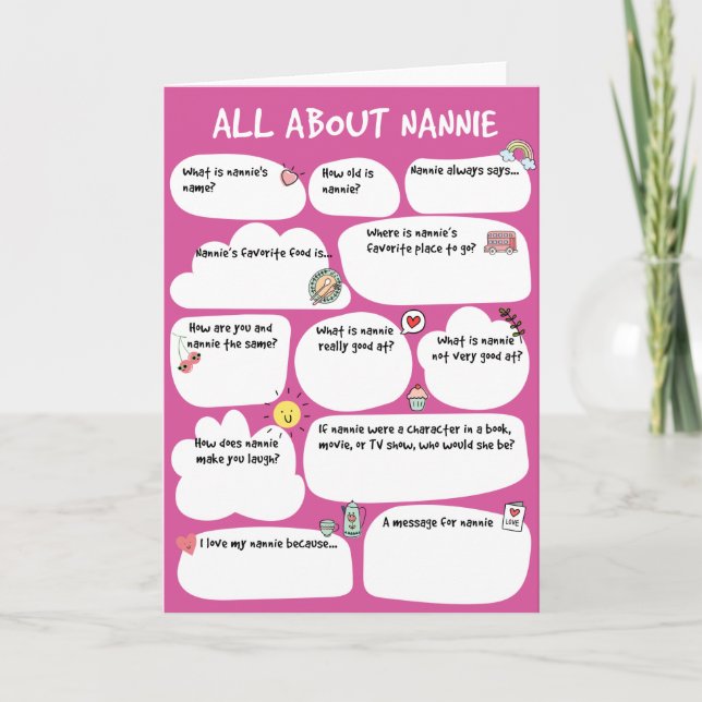 NANNIE Grandma's Birthday Day Questionnaire Card,  Invitation (Front)