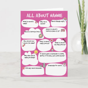 NANNIE Grandma's Birthday Day Questionnaire Card, Invitation