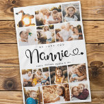 Nannie We Love you Hearts Modern Photo Collage Kitchen Towel<br><div class="desc">We love you Nannie! Cute, modern custom family photo collage kitchen towel to show grandma how much she's loved. We love this hand lettered script design with heart flourishes, making this a heartfelt keepsake gift for a beloved grandparent. Personalize with 12 favourite pictures and your personal message and names. Available...</div>