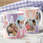 Nanny 5 Photo Editable 5 Letter Honeycomb Coffee Mug<br><div class="desc">Honeycomb coffee mug, personalized with 5 of your favourite photos and printed with a 5 letter name, such as NANNY. The design features a honeycomb photo collage in a summer sorbet colour palette of lilac pink and peach. If you want to change the colours, click "customize further" and click each...</div>