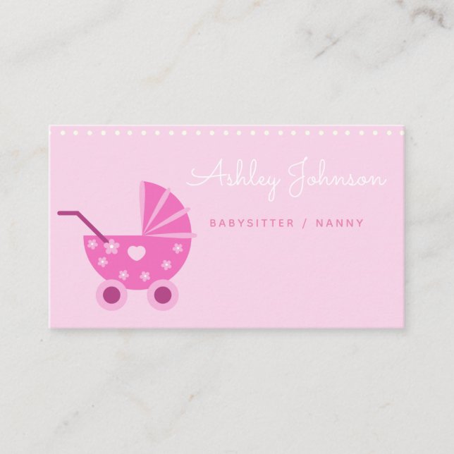 Nanny Babysitter Simple Cute Pink Stroller Newborn Business Card (Front)