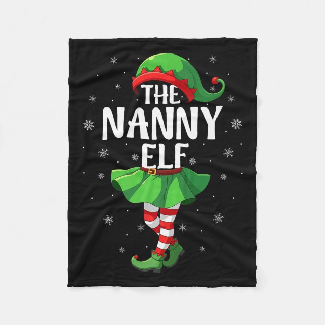 Nanny Elf Christmas Girls Women Elf Squad Xmas Fam Fleece Blanket (Front)