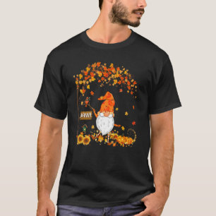 Nanny Gnome Autumn Pumpkin Maple Leaf Fall Season  T-Shirt