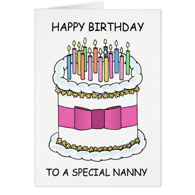 Nanny Happy Birthday, Cartoon Cake. (Front)