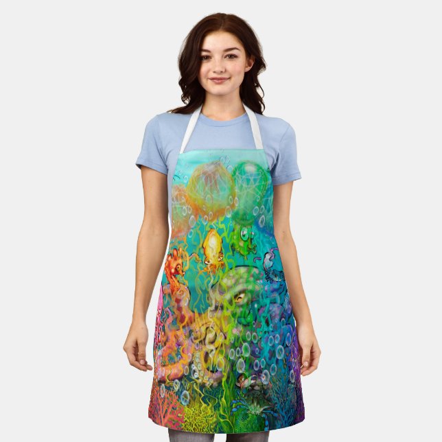 Nanny Octopus and Aqua Babies Apron (Worn)