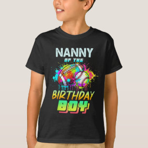 Nanny Of The Birthday Boy Baseball Football Colorf T-Shirt