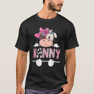 Nanny Of The Birthday Girl Pink Cute Cow Matching T-Shirt