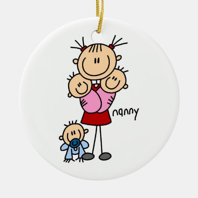 Nanny Stick Figure Ceramic Ornament (Front)
