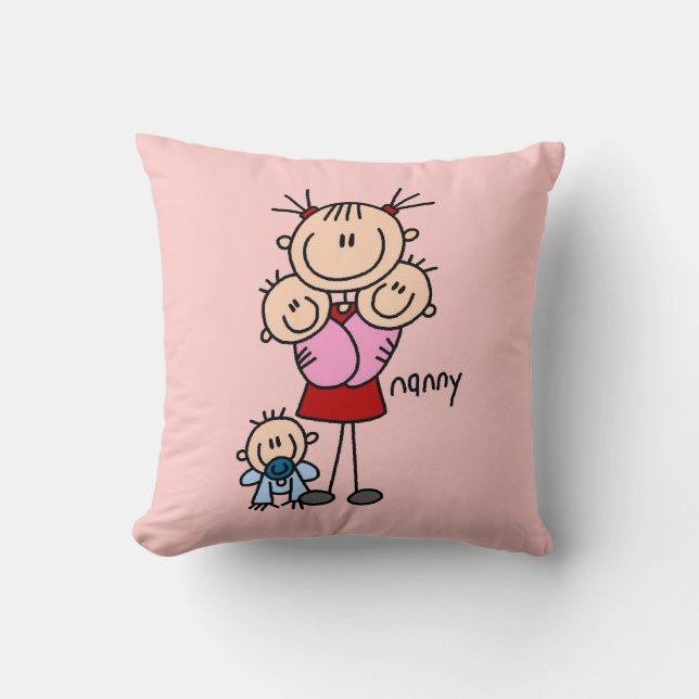 Nanny Stick Figure Throw Pillow (Front)