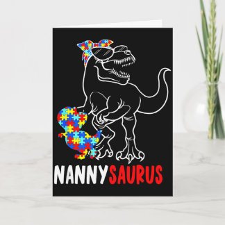 Nannysaurus T Rex Dinosaur Autism Awareness Nanny  Card