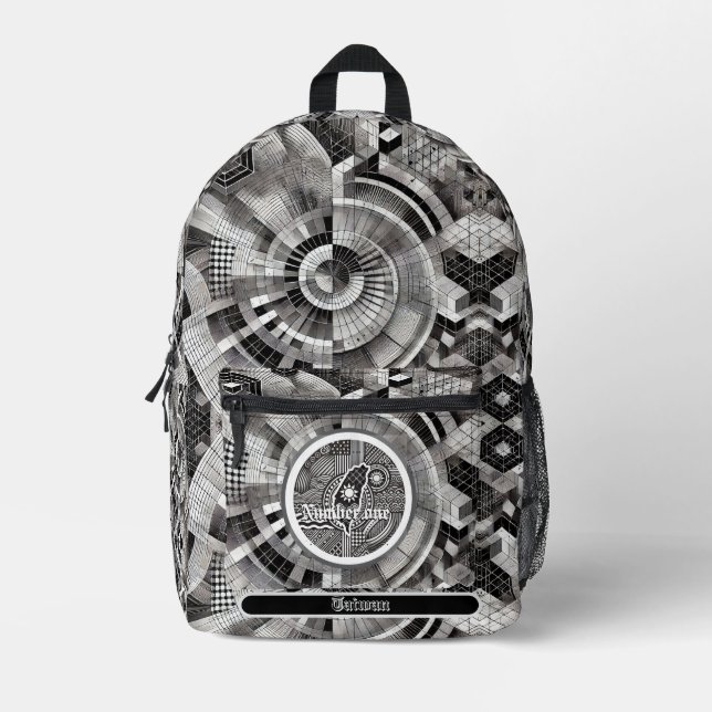 Nanometer Chip Plaid Geometric Taiwan Monogram Printed Backpack (Front)