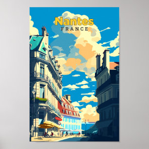 Nantes France Travel Art Vintage Illustration  Poster