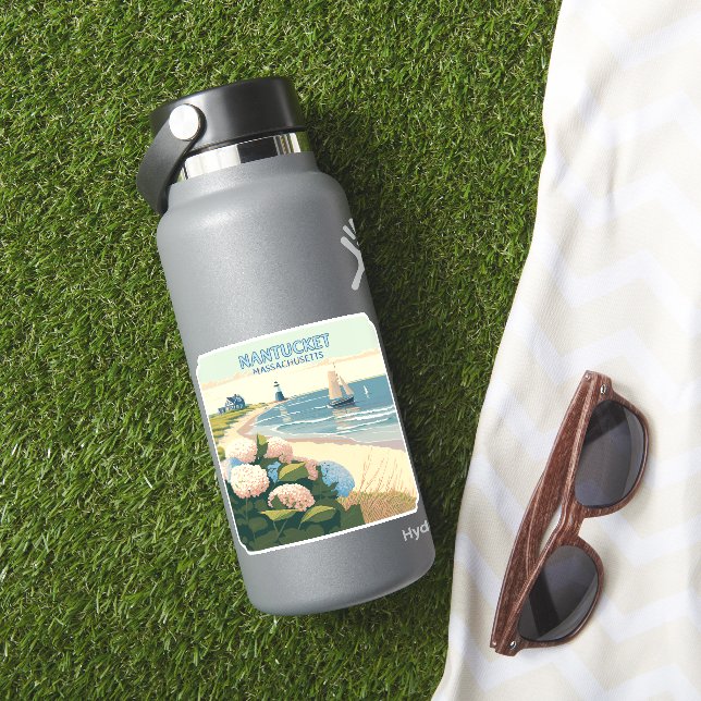 Nantucket Beach Hydrangeas Lighthouse Boat Retro (HydroFlask Insitu)