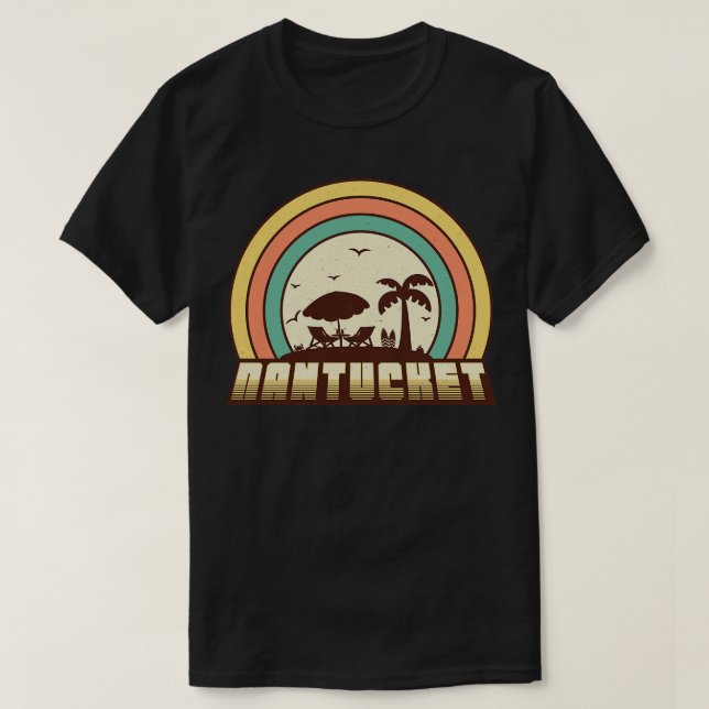 Nantucket Beach Retro Sunset Style T-Shirt (Design Front)