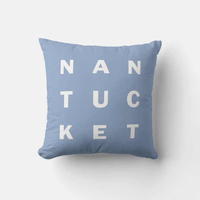 NANTUCKET blue typographic reversible pillow (Front)