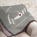 Nantucket Home Town Personalized Throw Blanket<br><div class="desc">Show some hometown pride with this cute rustic grey throw blanket featuring "home" in white calligraphy script lettering with a silhouette map of Nantucket standing in for the letter "O." A red heart illustration inside the state map completes the design; you can change the position of the heart to your...</div>