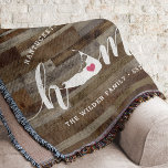 Nantucket Home Town Personalized Wood Look Throw Blanket<br><div class="desc">Show some hometown pride with this cute rustic faux wood plank throw blanket featuring "home" in white calligraphy script lettering with a silhouette map of Nantucket standing in for the letter "O." A pink heart illustration inside the state map completes the design; you can change the position of the heart...</div>