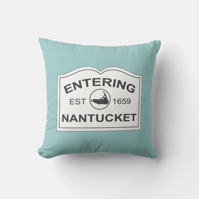 Nantucket Island, Est 1659 with Map in Aqua Teal Throw Pillow (Front)