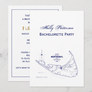 Nantucket Island MA Carte Vintage Marine Blue