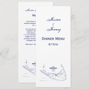 Nantucket Island MA Carte Vintage Marine Blue