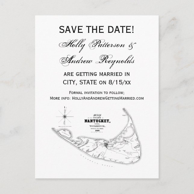 Nantucket Island MA Vintage Map Black Announcement Postcard (Front)