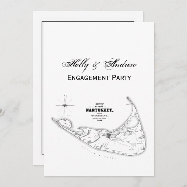 Nantucket Island MA Vintage Map Black Invitation (Front/Back)