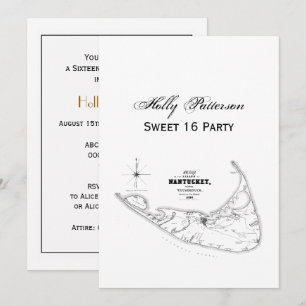 Nantucket Island MA Vintage Map Black Invitation