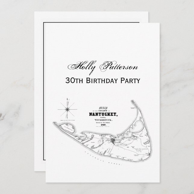 Nantucket Island MA Vintage Map Black Invitation (Front/Back)