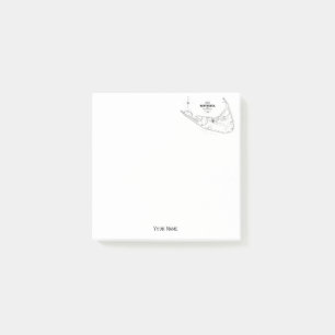 Nantucket Island MA Vintage Map Black Post-it Notes