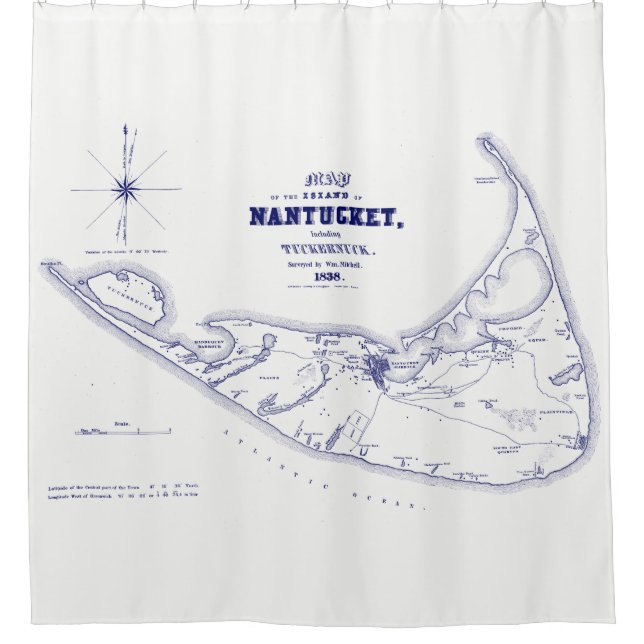 Nantucket Island MA Vintage Map Navy Blue (Front)
