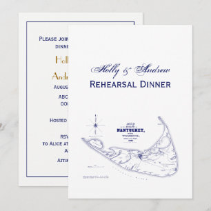 Nantucket Island MA Vintage Map Navy Blue Invitation